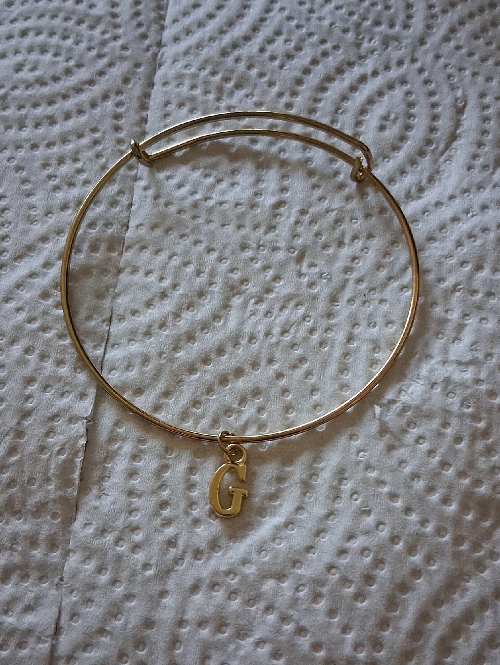 Gold Initial 'G' Charm Adjustable Bangle Bracelet - Women's Jewelry
